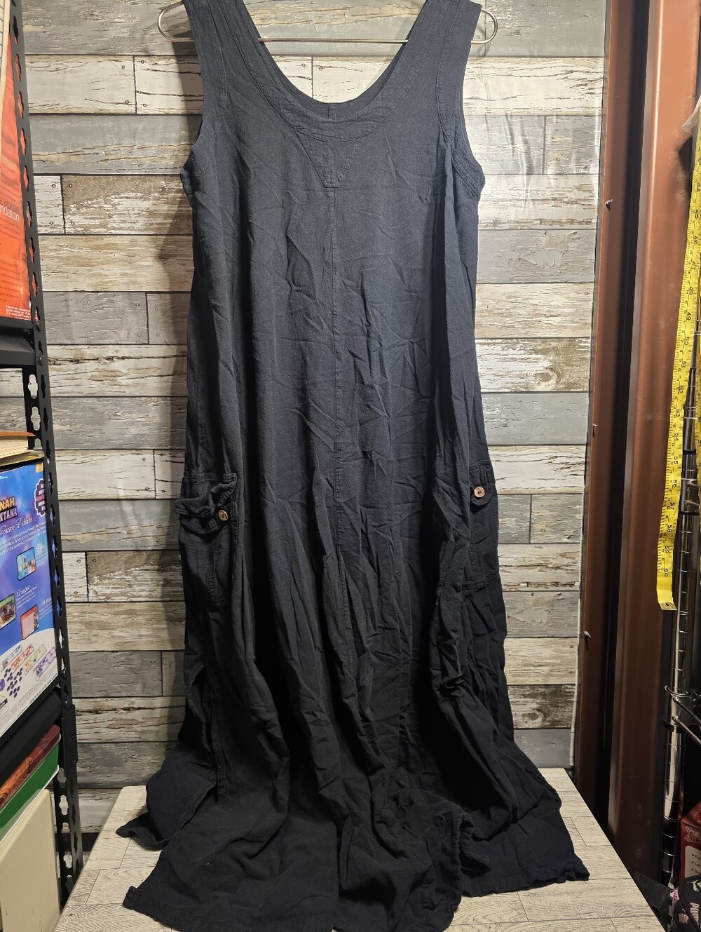 Casual Black Maxi Skirt Dress with Pockets - Women's